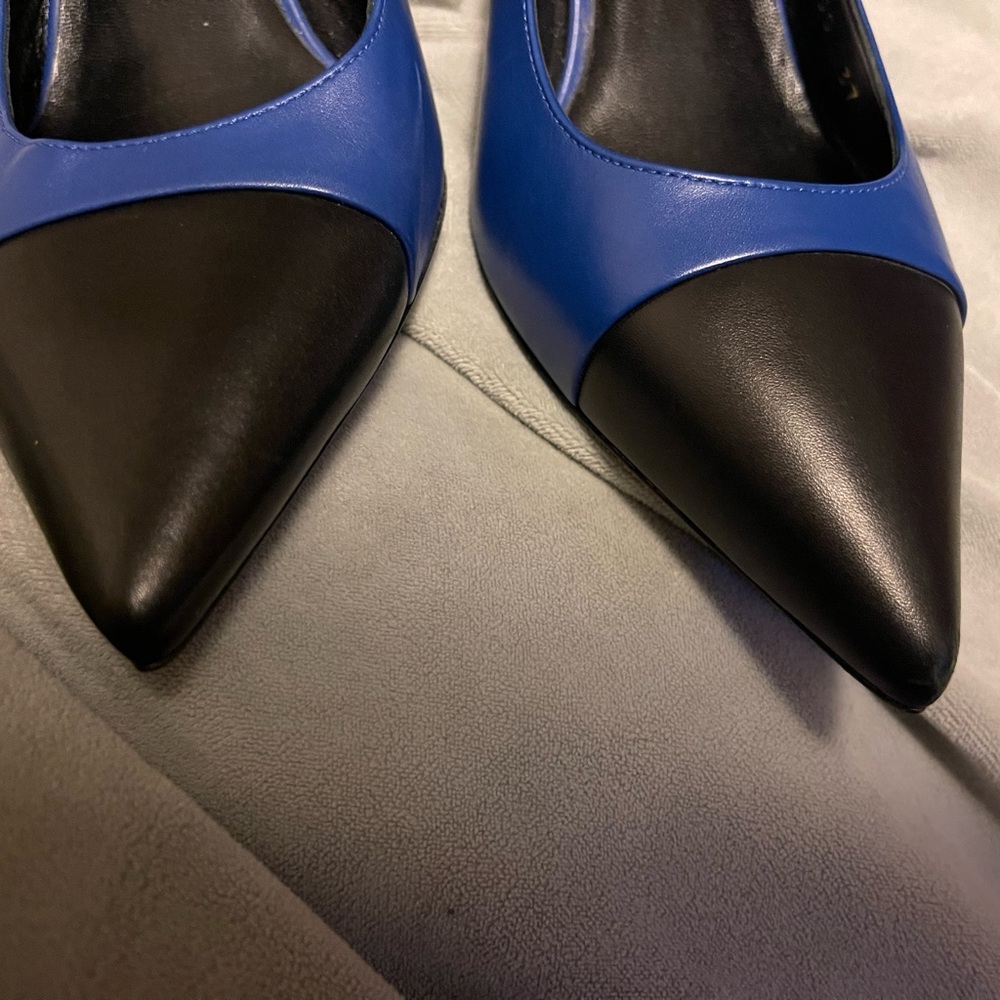 YSL Saint Laurent Two Tone Blue Black Heels Sz 37 - Picture 6 of 6